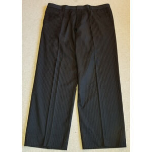 Mens Pants-BOSS-HUGO BOSS-black striped wool stretch 'Carey' straight leg-40X32